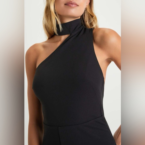 Lulus-Keep It Interesting Black Asymmetrical Halter Jumpsuit (681) - Picture 3 of 5